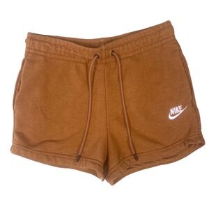 Nike Womens Sportswear Essential Shorts Burnt Orange XS Fleece Swoosh Gym Sports